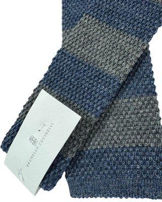 Brunello Cucinelli Knitted Striped Mélange Tie Grey Blue