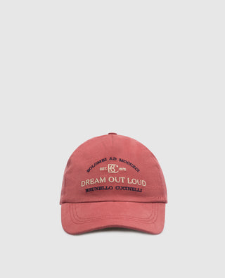 Brunello Cucinelli Washed Cotton Embroidered Baseball Cap Red