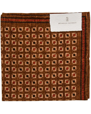 Brunello Cucinelli Woven Silk Geometric Pattern Pocket Square