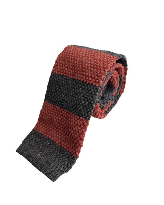 Brunello Cucinelli Knitted Striped Tie in Terracotta and Grey