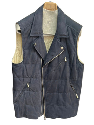Brunello Cucinelli Suede Quilted Moto Asymmetrical Zip Vest