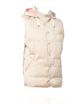 Brunello Cucinelli Padded Hooded Vest Herringbone Beige