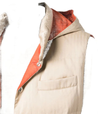Brunello Cucinelli Padded Hooded Vest Herringbone Beige