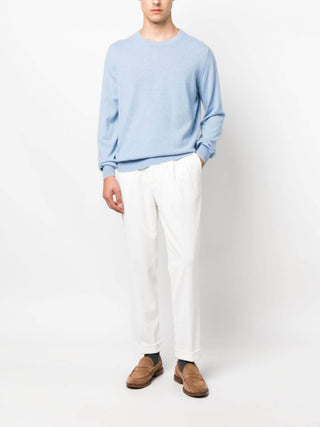 Brunello Cucinelli Cashmere Fine-Knit Crew-Neck Sweater Light Blue