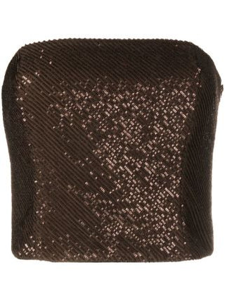 Brunello Cucinelli Sequin-Embellished Diagonal Stripe Bandeau Top