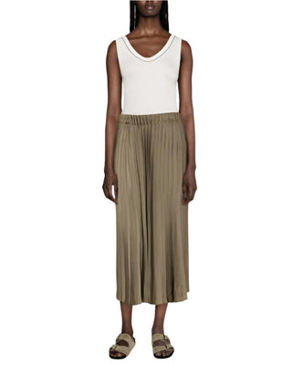 Brunello Cucinelli Pleated Fluid Midi Skirt in Oliva