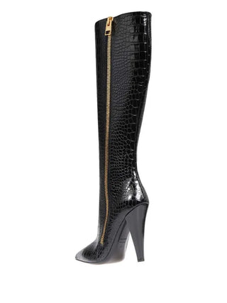 Tom Ford Crocodile-Embossed Leather Pointed-Toe Stiletto Boots