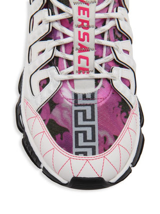 Versace Leather Low-Top Sneakers with Greek Key Camouflage Print