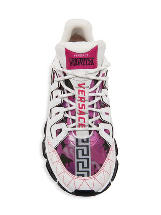 Versace Leather Low-Top Sneakers with Greek Key Camouflage Print