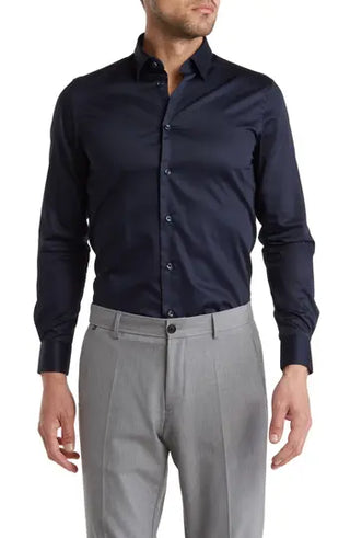 Cavalli Class Cotton Point-Collar Navy Button-Down Shirt