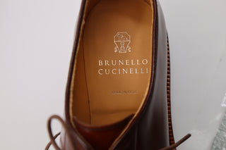 Brunello Cucinelli Smooth Leather Lace-Up Derby Shoes Brown
