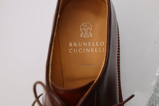 Brunello Cucinelli Smooth Leather Lace-Up Derby Shoes Brown