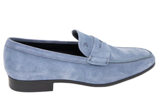 Tods Suede Penny Loafers with Strap in Sky Blue