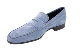 Tods Suede Penny Loafers with Strap in Sky Blue