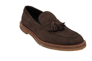 Tods Pebbled Leather Tasselled Loafers in Dark Brown