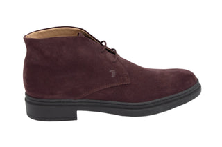 Tods Suede Lace-Up Chukka Boots in Burgundy