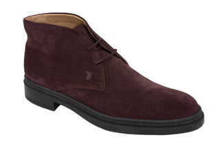 Tods Suede Lace-Up Chukka Boots in Burgundy