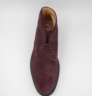Tods Suede Lace-Up Chukka Boots in Burgundy