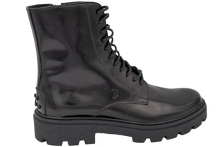 Tods Polished Leather Lace-Up Combat Boots with Gommino Detail