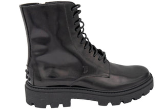 Tods Polished Leather Lace-Up Combat Boots with Gommino Detail