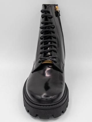 Tods Polished Leather Lace-Up Combat Boots with Gommino Detail