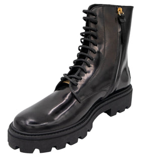 Tods Polished Leather Lace-Up Combat Boots with Gommino Detail