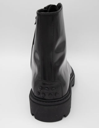 Tods Polished Leather Lace-Up Combat Boots with Gommino Detail