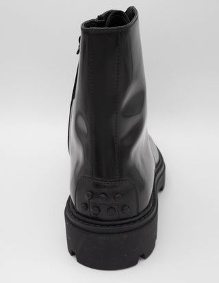 Tods Polished Leather Lace-Up Combat Boots with Gommino Detail
