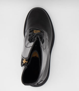 Tods Polished Leather Lace-Up Combat Boots with Gommino Detail