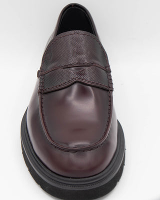 Tods Leather Loafers with Pebbled Detail in Burgundy