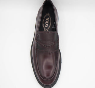 Tods Leather Loafers with Pebbled Detail in Burgundy