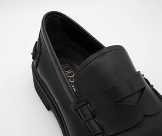 Tods Leather Lug Sole Penny Loafers Black