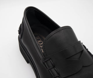 Tods Leather Lug Sole Penny Loafers Black