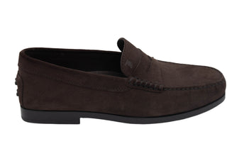 Tods Suede Gommino Loafers Dark Brown