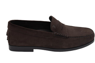 Tods Suede Gommino Loafers Dark Brown