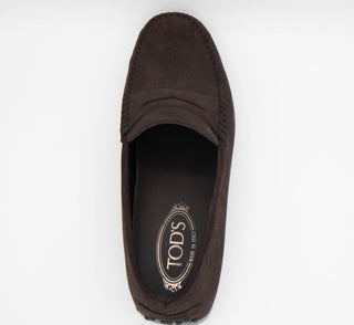 Tods Suede Gommino Loafers Dark Brown