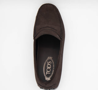 Tods Suede Gommino Loafers Dark Brown