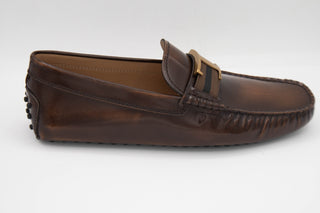 Tods Burnished Leather Gommino Buckle Loafers