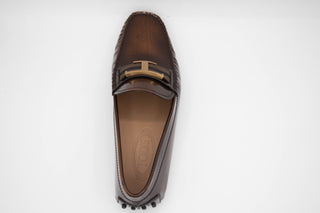 Tods Burnished Leather Gommino Buckle Loafers