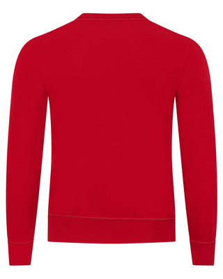 Brunello Cucinelli Fine-Knit V-Stitch Crew-Neck Sweater Red