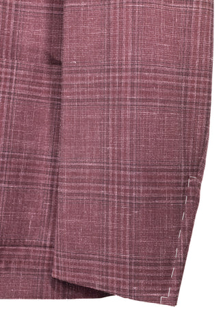 Brunello Cucinelli Plaid Linen Blend Two-Button Blazer Burgundy