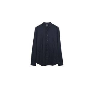 Brunello Cucinelli Linen-Blend Band-Collar Shirt in Ocean Blue