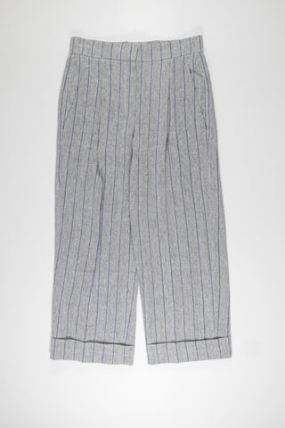 Brunello Cucinelli Linen Striped Pleated Cropped Trousers