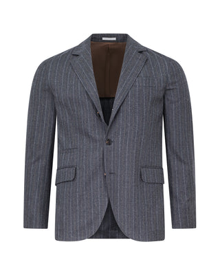 Brunello Cucinelli Grey Pinstripe Wool Single-Breasted Blazer