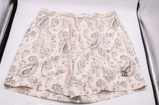 Brunello Cucinelli Ecru Paisley Print Drawstring Swim Trunks