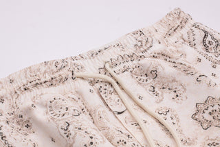 Brunello Cucinelli Ecru Paisley Print Drawstring Swim Trunks