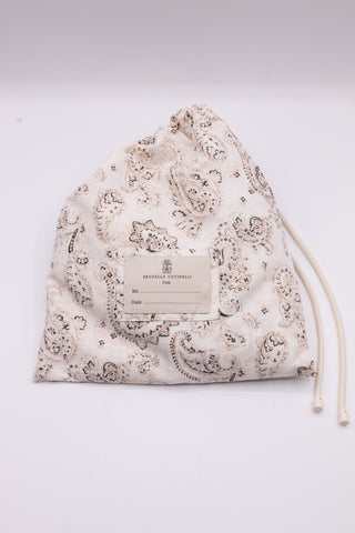 Brunello Cucinelli Ecru Paisley Print Drawstring Swim Trunks