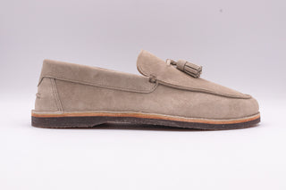 Brunello Cucinelli Suede Tassel Loafers in Sand
