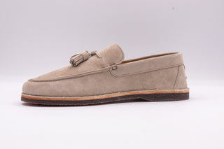 Brunello Cucinelli Suede Tassel Loafers in Sand