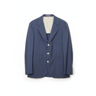 Brunello Cucinelli Textured Blue Three-Button Patch Pocket Blazer